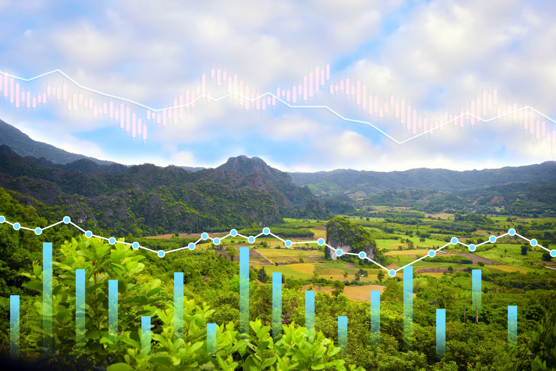 Stock market trading on mountain background